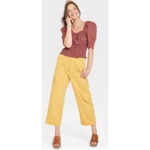 Universal Thread Puff Elbow Sleeve Smocked Fitted Blouse